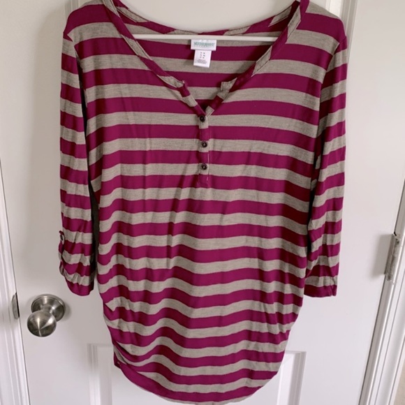 Motherhood Maternity Tops - Motherhood Maternity Purple and Gray Striped Shirt, Size 1X
